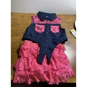 SWIGGLES Toddler Girl's Denim & Lace Dress Neon Pink size 2t #SWM2/GC4